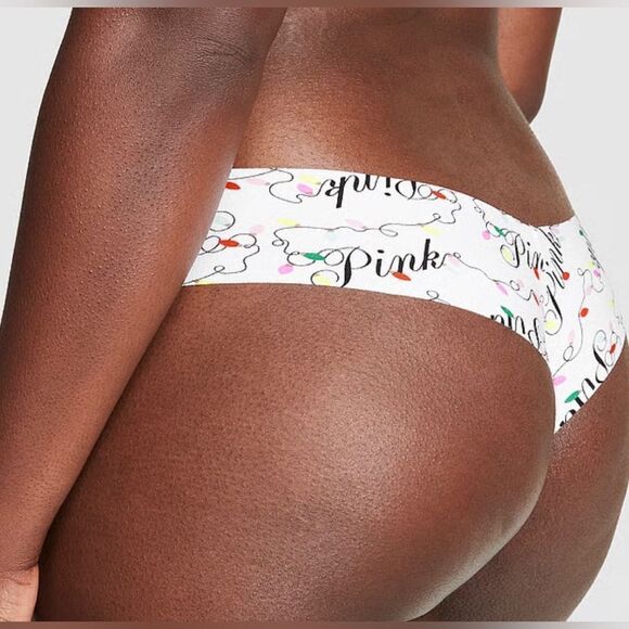 NWT- VICTORIA’S SECRET PINK 
NO-SHOW THONG PANTY- CHRISTMAS LIGHTS-SIZE XS - Picture 2 of 7